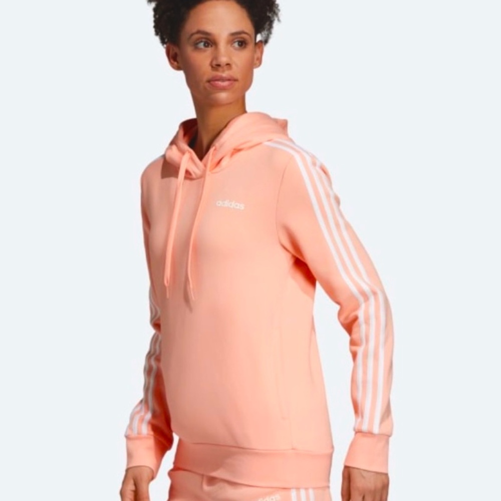Womens peach and white Adidas hoodie pullover sweatshirt